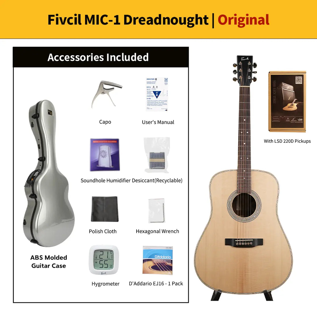 Fivcil MIC-1 Sitka Spruce/African Mahogany Acoustic Guitar