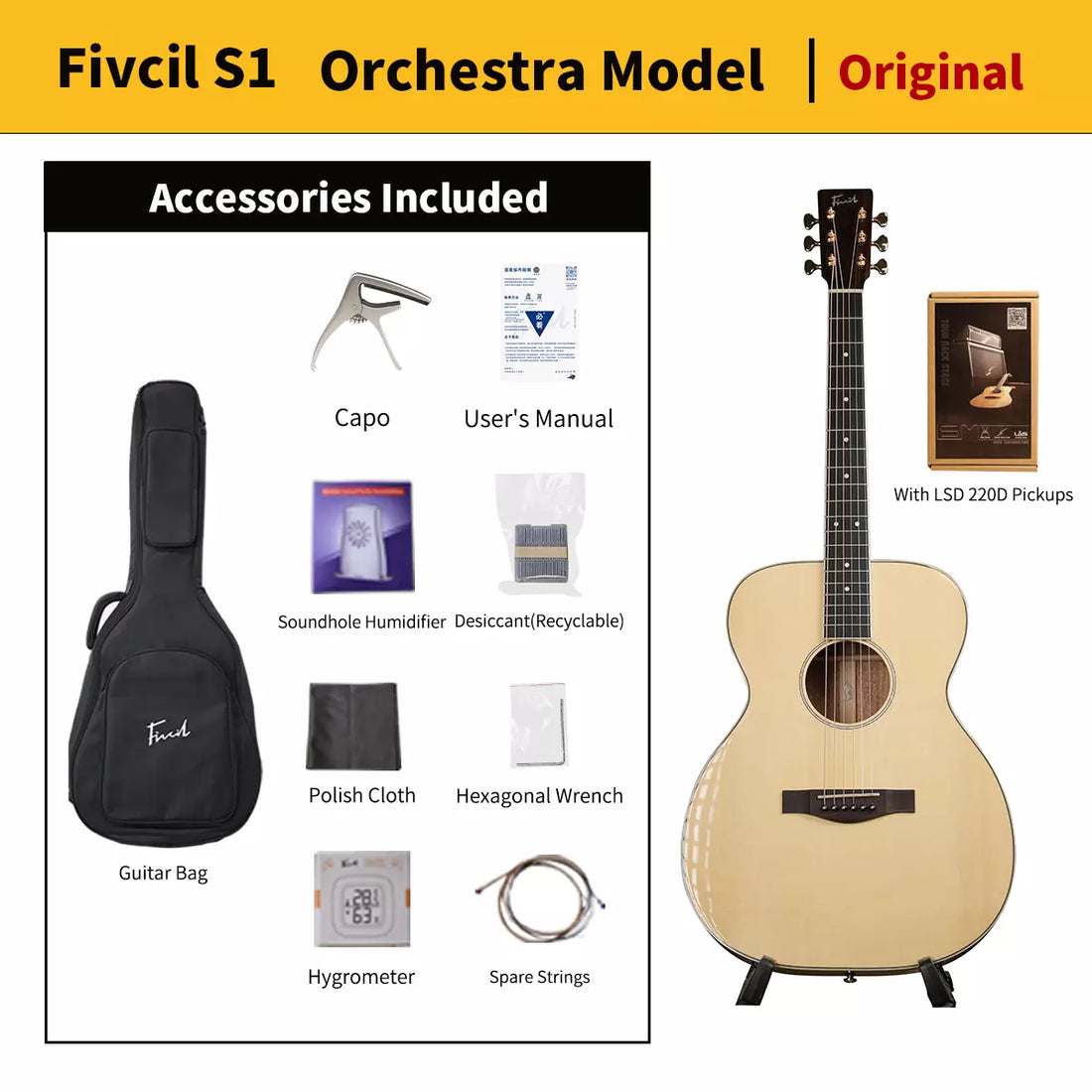 Fivcil S1 Orchestra Model 40 Inch Acoustic Guitar