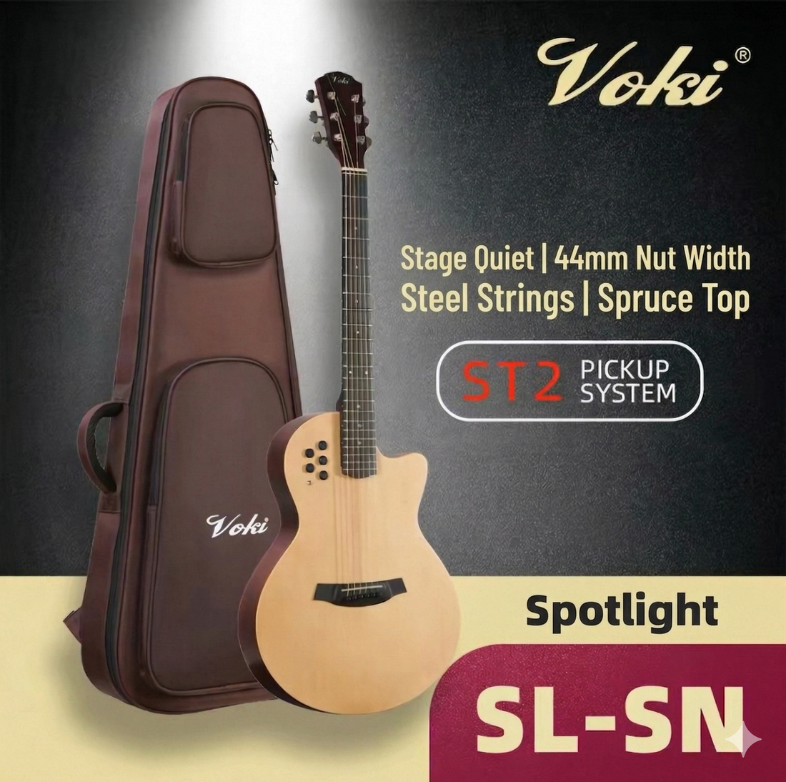 Voki Spotlight Hollow Slim-Body Acoustic-Electric Guitar