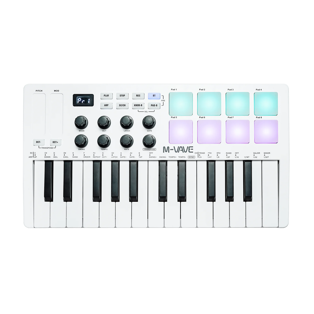 M-VAVE SMK25 Wireless MIDI Keyboard White front view