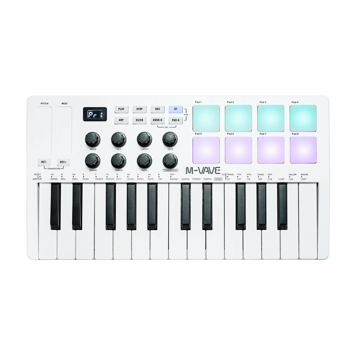 M-VAVE SMK25 Wireless MIDI Keyboard White front view