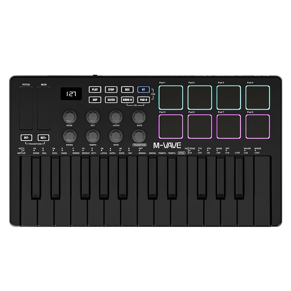 M-VAVE SMK25 Wireless MIDI Keyboard Black front view