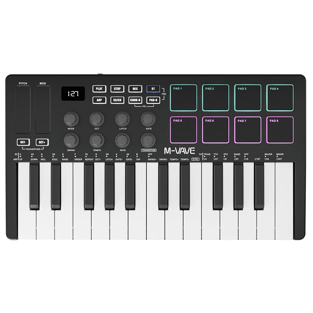M-VAVE SMK25 Wireless MIDI Keyboard Black & White front view